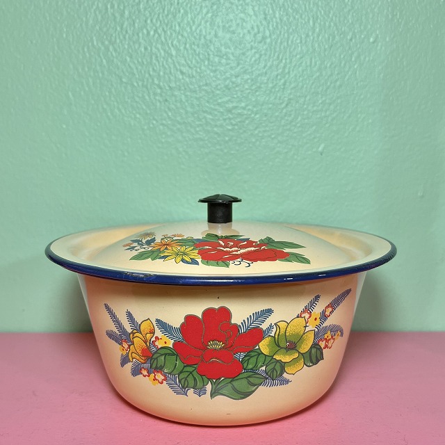 たまご色のレトロ琺瑯キャニスター/Sサイズ